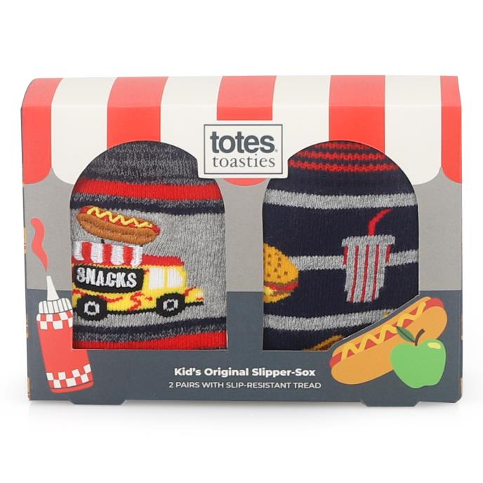 totes toasties® Kids Original Slipper-Sox (Twin Pack) Pizza Burger Extra Image 4